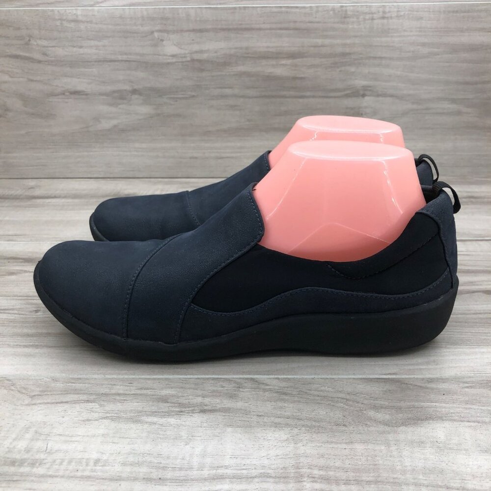Clarks Shoes Womens 9.5M Blue Leather Slip On Comfort Cloudstepper